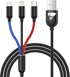 Aioneus 3 in 1 Multi Charging Cable, 4ft USB Type C, Micro USB, Lightning, Fast Charging, Compatible with iPhone 12/11/10/SE/XR/XS/8/7/6, Samsung Galaxy S20/S10/S9/S8/S7, Android Devices