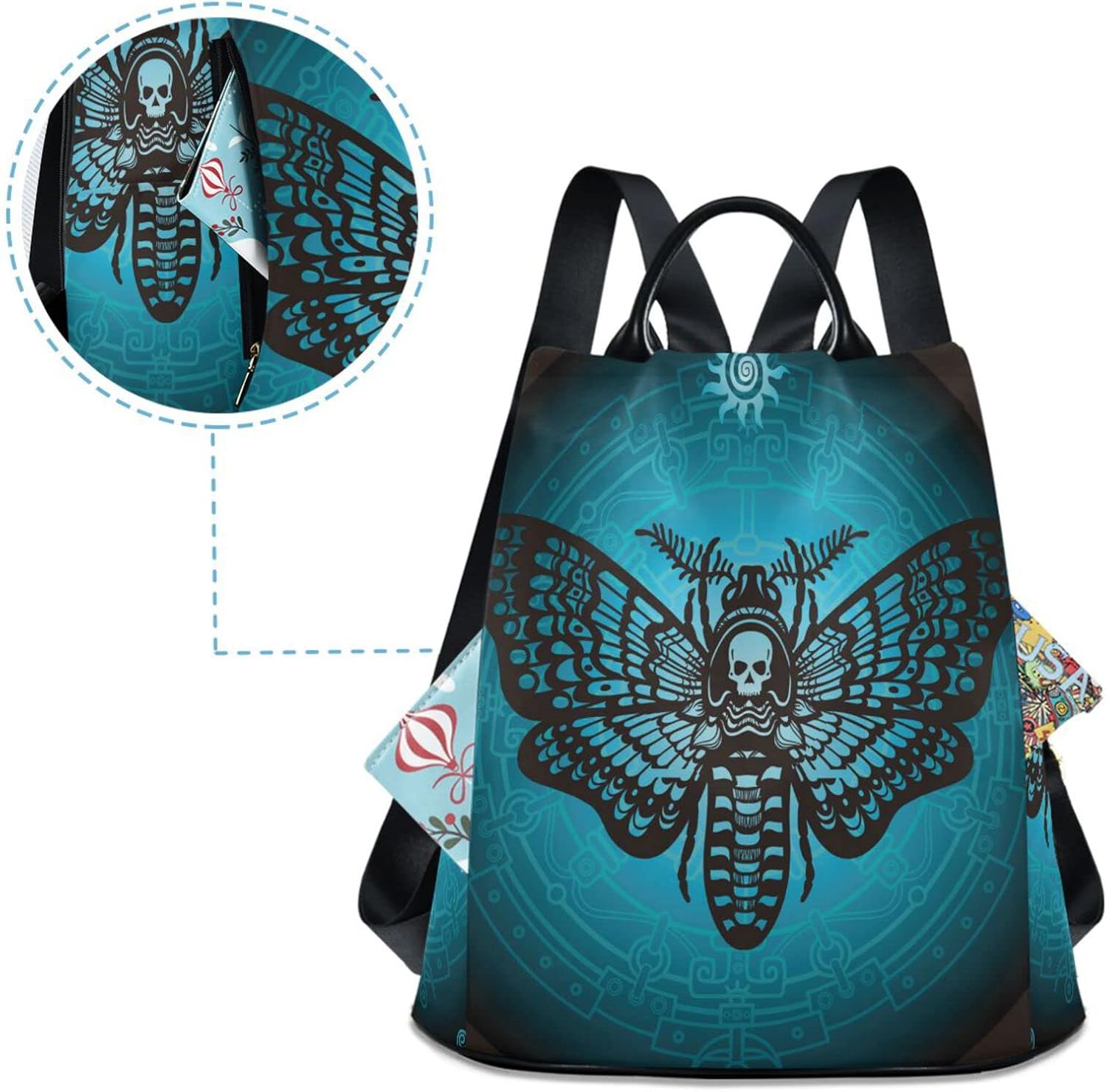 MNSRUU Women Backpack Purse Skull Butterfly Backpack for Women Anti-theft Shoulder Bag Carry On Backpack Lightweight Rucksack Fashion Travel Ladies Bags - Image 4