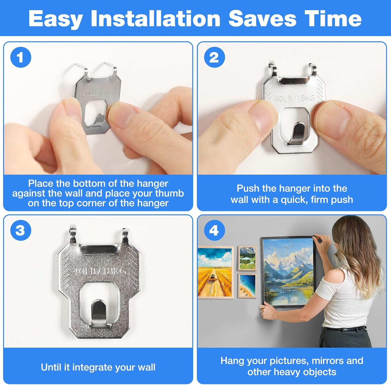 30Pcs Claw Drywall Picture Hanging Kit, Support Up to 40 lb/18 kg, Stainless Steel Picture Hanging Hooks Hardware, Drywall Claw Picture Hangers, for Hanging Photo Frame, Mirror, Poster, Artwork