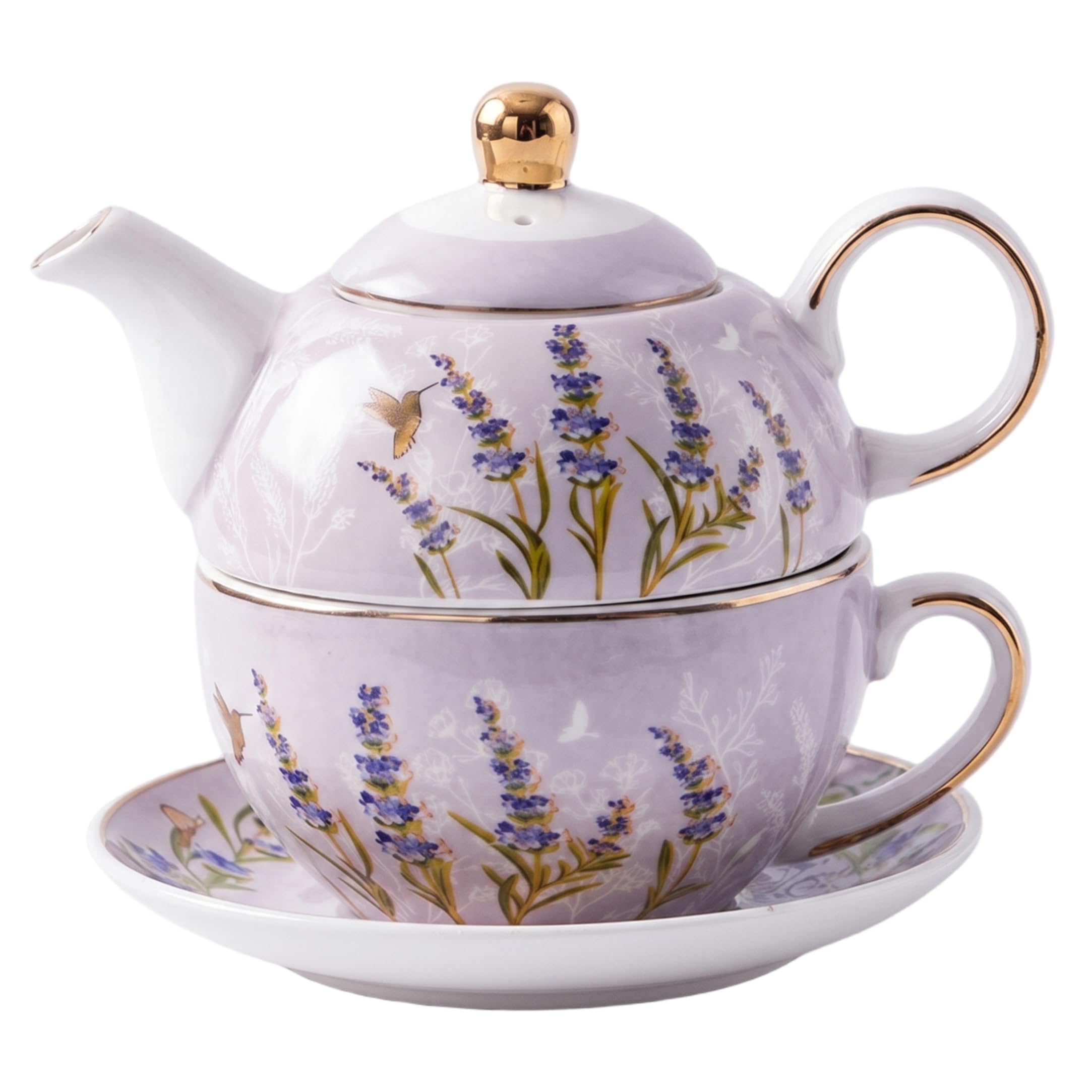 Juego de té para uno en cerámica de alta temperatura y diseño lavanda