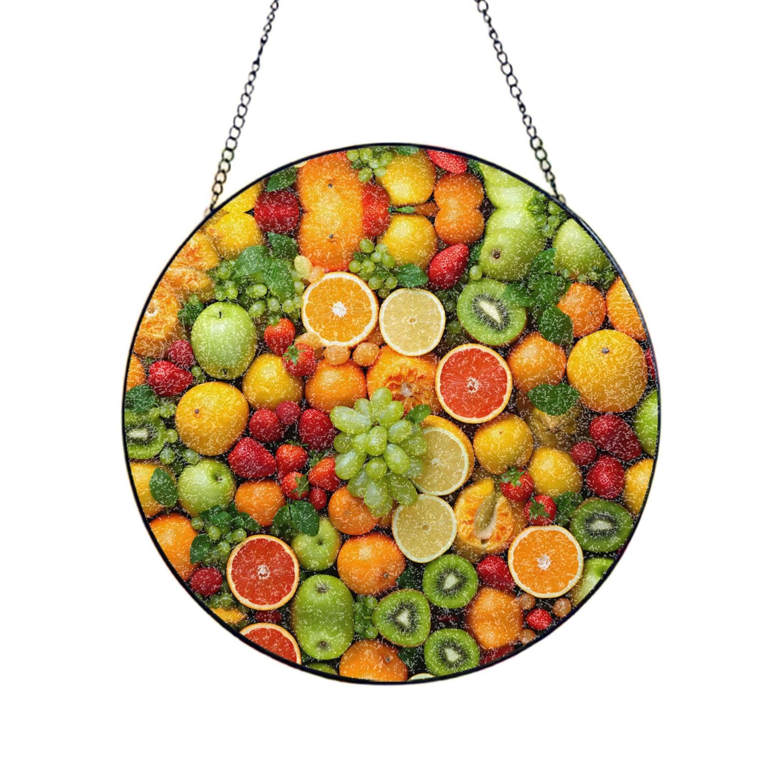 Phayah Brightly Colored Vegetables Print Stained Glass Window Hanging Sun Catchers Decoration Mother'S Day Birthday Gifts For Home Garden Porch 8in（20cm）