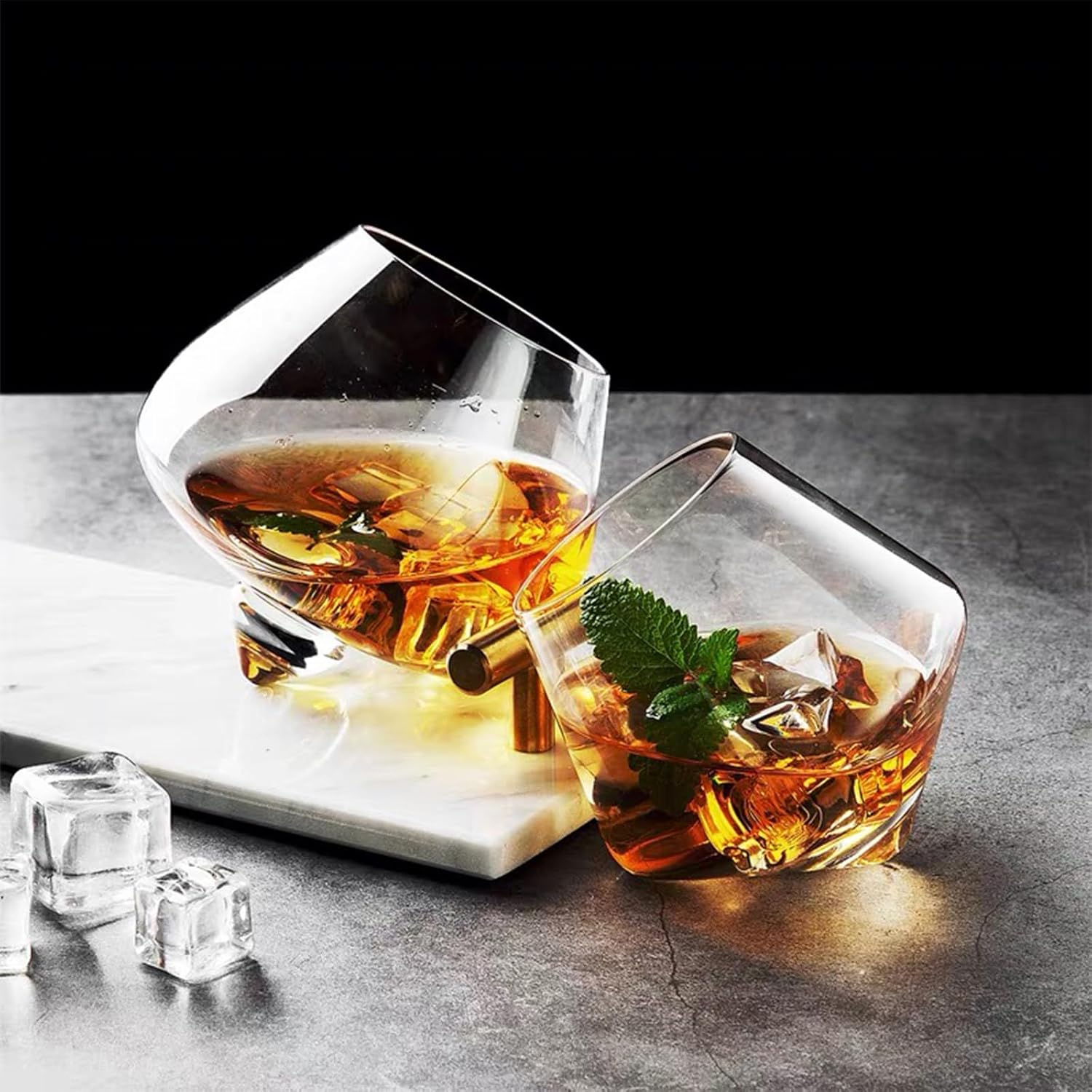 Spinning Whiskey Glasses Set of 2, Unique Rotatable Crystal Rock Whiskey Tasting Glass, Cool Whiskey Tumbler - Image 2