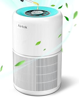 AIRTOK HEPA Air Purifier for Home Bedroom with Fragrance Sponges | 4-In-1 H13 True HEPA Air Filter for Smoke Dust Pollen Pet Dander Odors,99.97% Removal to 0.1 Microns | Ozone-Free, Night Light,Black