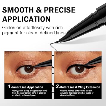 Black Waterproof Liquid Eyeliner, Long-lasting Eye Liner with Ultra-Fine Brush-Tip for Precise Finish, Smudge-Proof Transfer-Resistant Formula, Smooth Glide Micro Angled Liquid Liner Pen