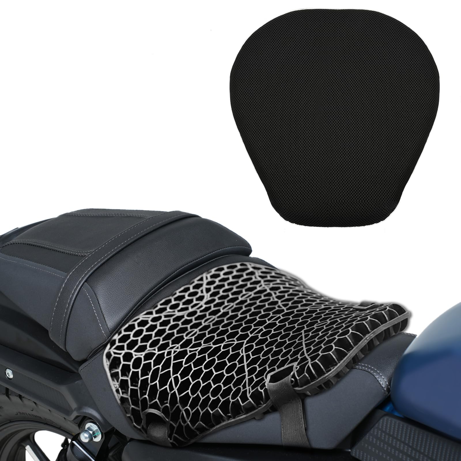 Heran Motorcycle Seat Cushion, 3D Honeycomb Structure & High Elasticity Gel Material Breathable Shock-Absorbing Seat Cover for Comfortable Long-Distance Riding