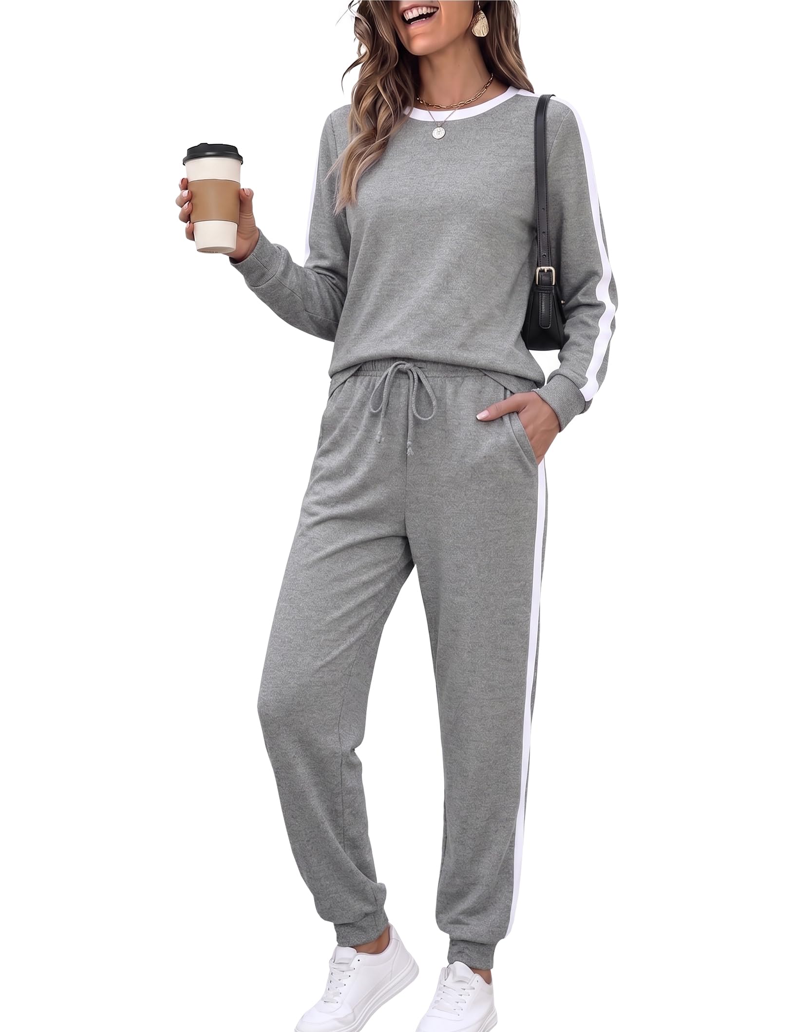 Marvmys Women Long Sleeve Tracksuits Fashion 2 Piece Lounge Set Travel Outfits Jogger Set