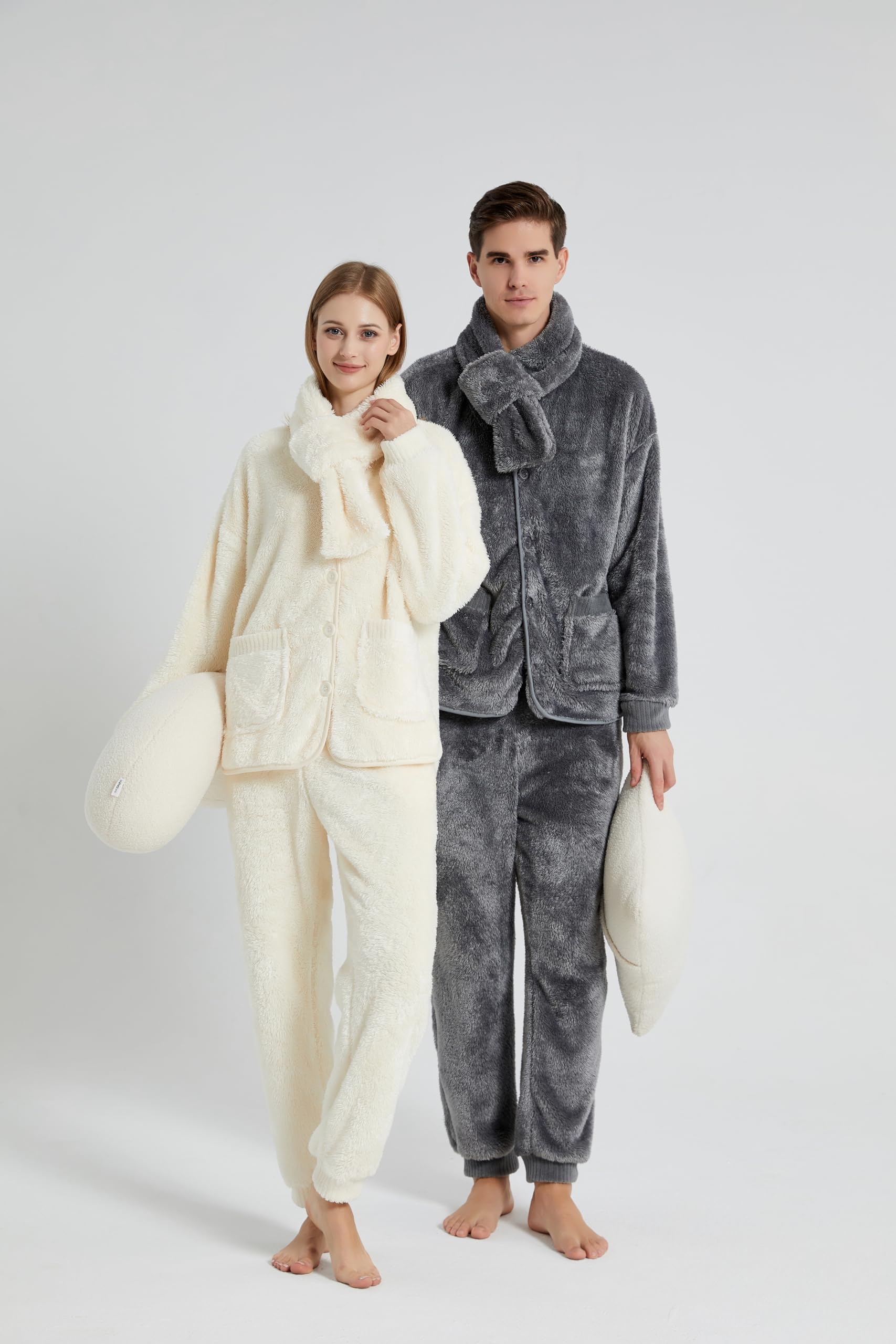 Pigiama Invernale da Donna Piajams in Pile di Corallo Caldo E Confortevole, Elegante Set di Pigiama Cardigan, Un Salotto Unisex