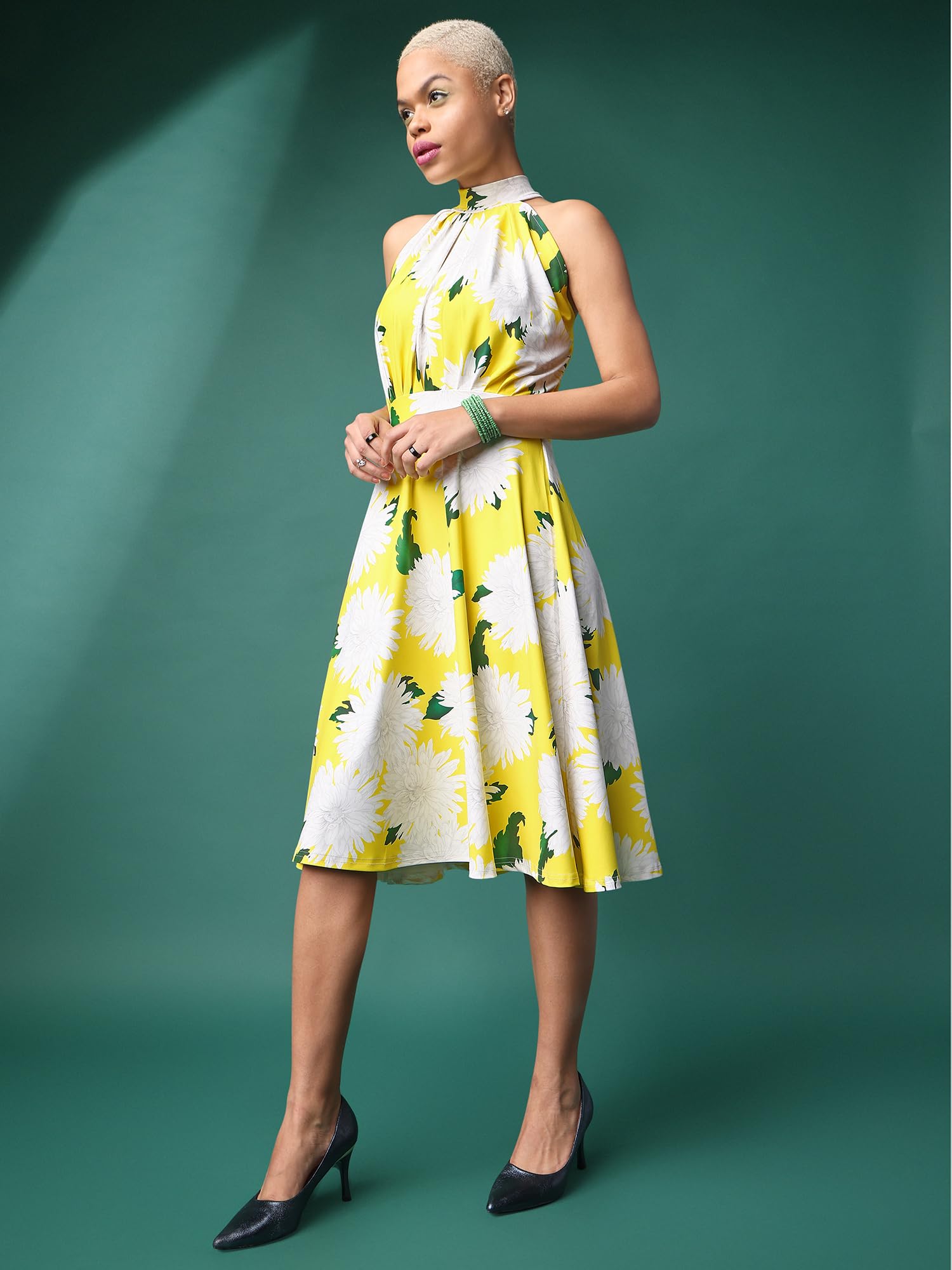 Purvaja Womens Fit & Flare Knee Length Dress (Wini-058-Oxey_Yellow_Medium)