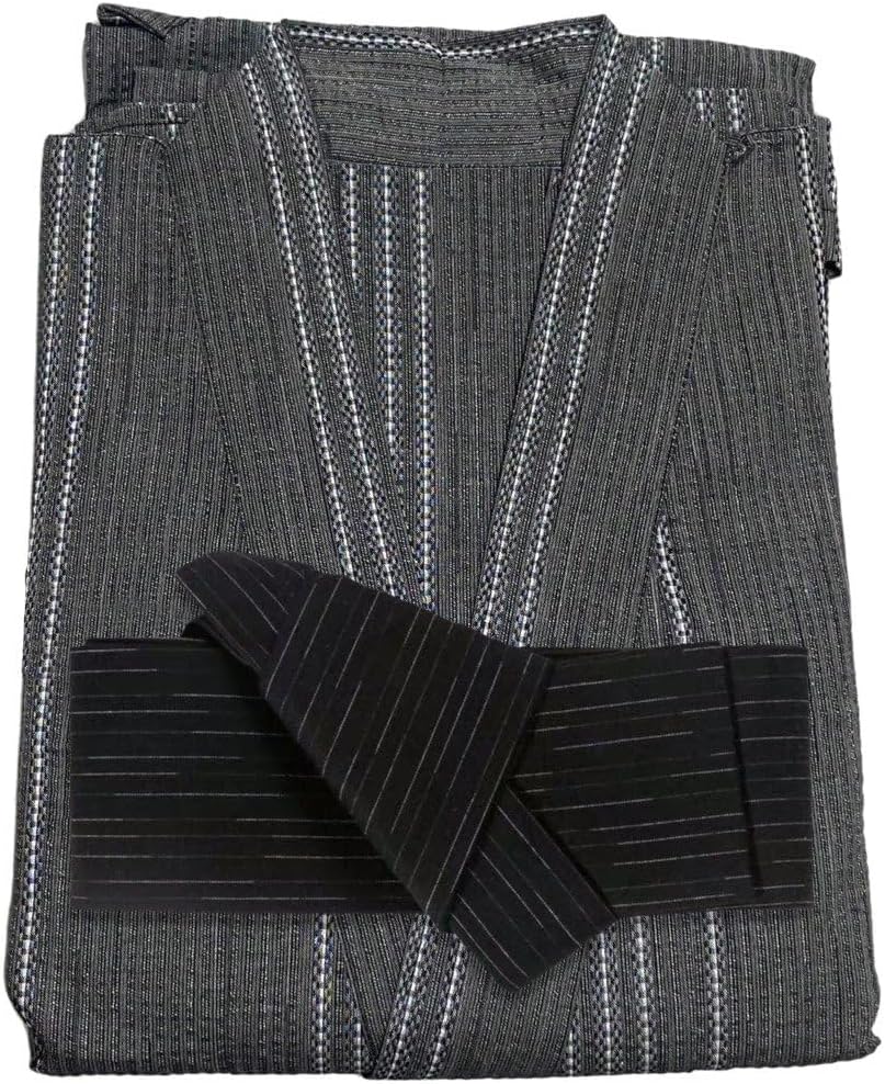 1 Set Japanese Traditional Yukata Kimono for Men Long Yukata Loose Bathrobe Belt for Sauna and Cosplay at Home