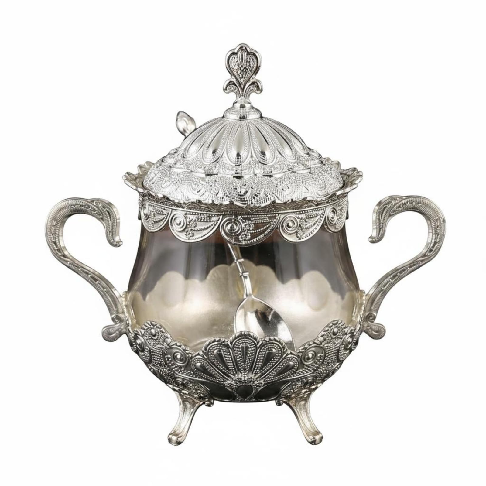 Zuccheriera con Coperchio Stile Europeo Zuccheriera Decorata Finitura Finitura Argento Accessorio Tavola per Ristorante, Argento