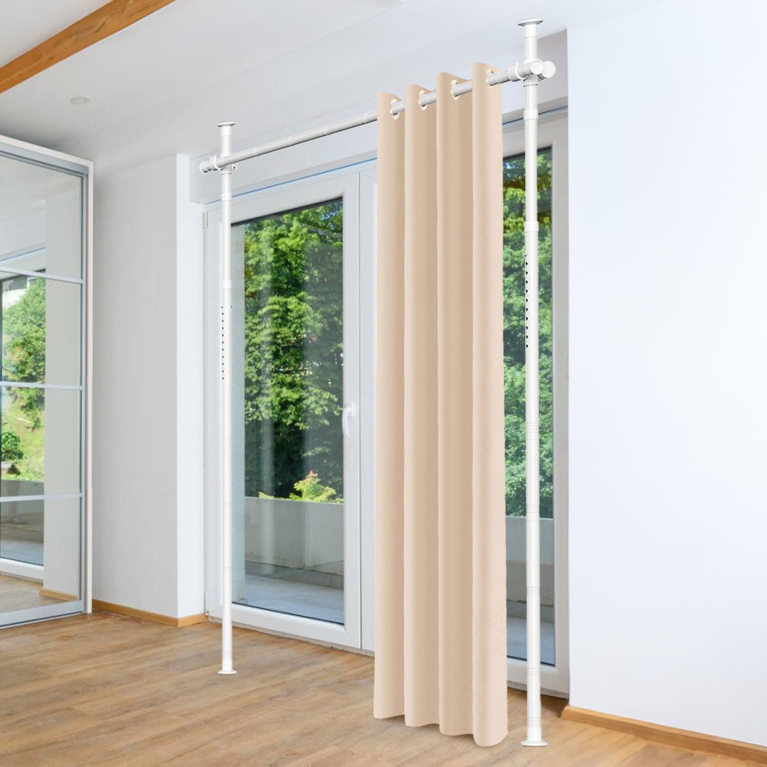 Tringle Rideau sans Perçage H 122-320 cm B 70-177 cm | Acier carbone, Salon chambre dressing, Préserve l’intimité, Blanc, Paravent interieur, Rideaux non inclus
