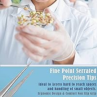 Vista 3 de Juego de 2 pinzas quirúrgicas de micro precisión con puntas dentadas, pinzas de laboratorio de acero inoxidable, puntas rectas y curvadas de punta