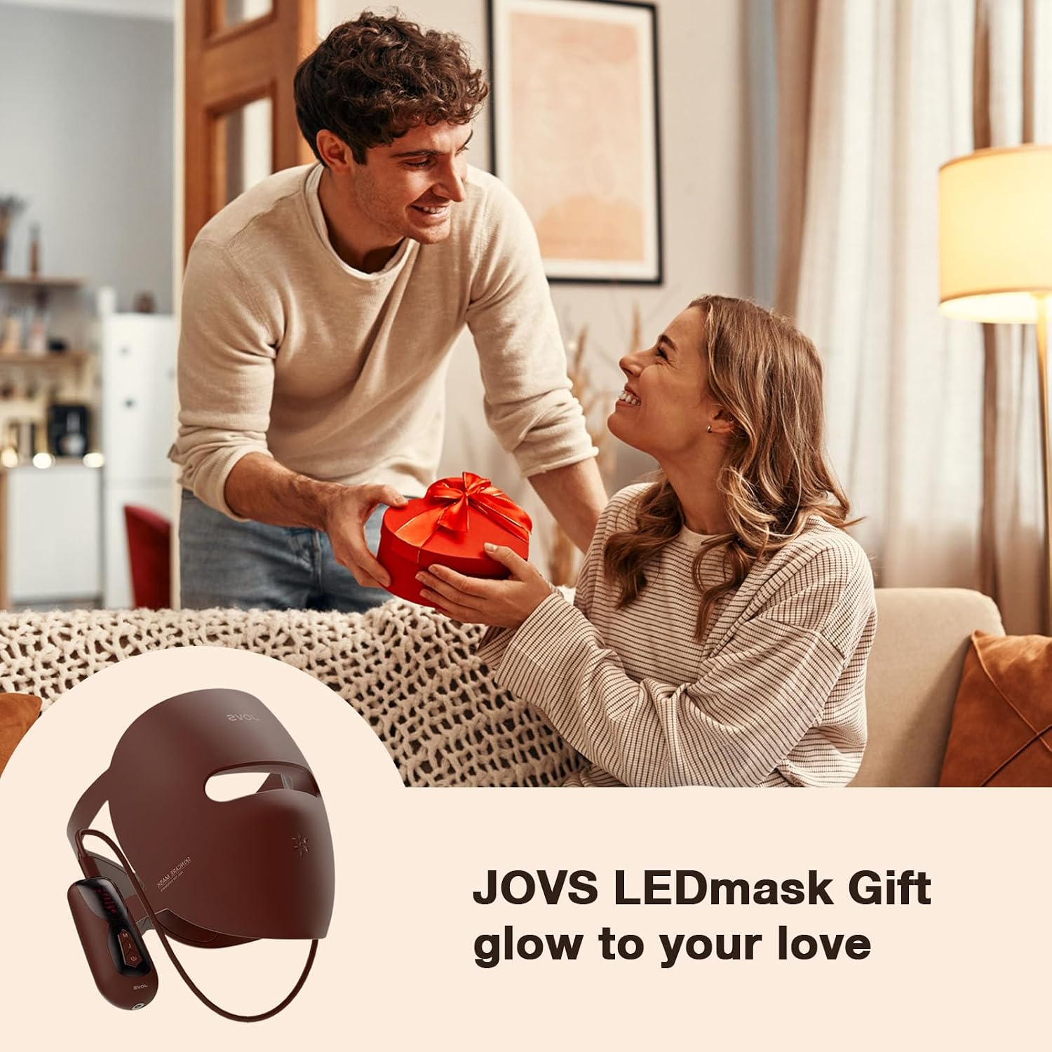 JOVS 3D Red Light Therapy Mask for Face, 328 LEDs Full Face Coverage, 4 Light Modes Cordless LED Light Therapy Face Mask for The Look of Wrinkles, Home Use Skincare Device