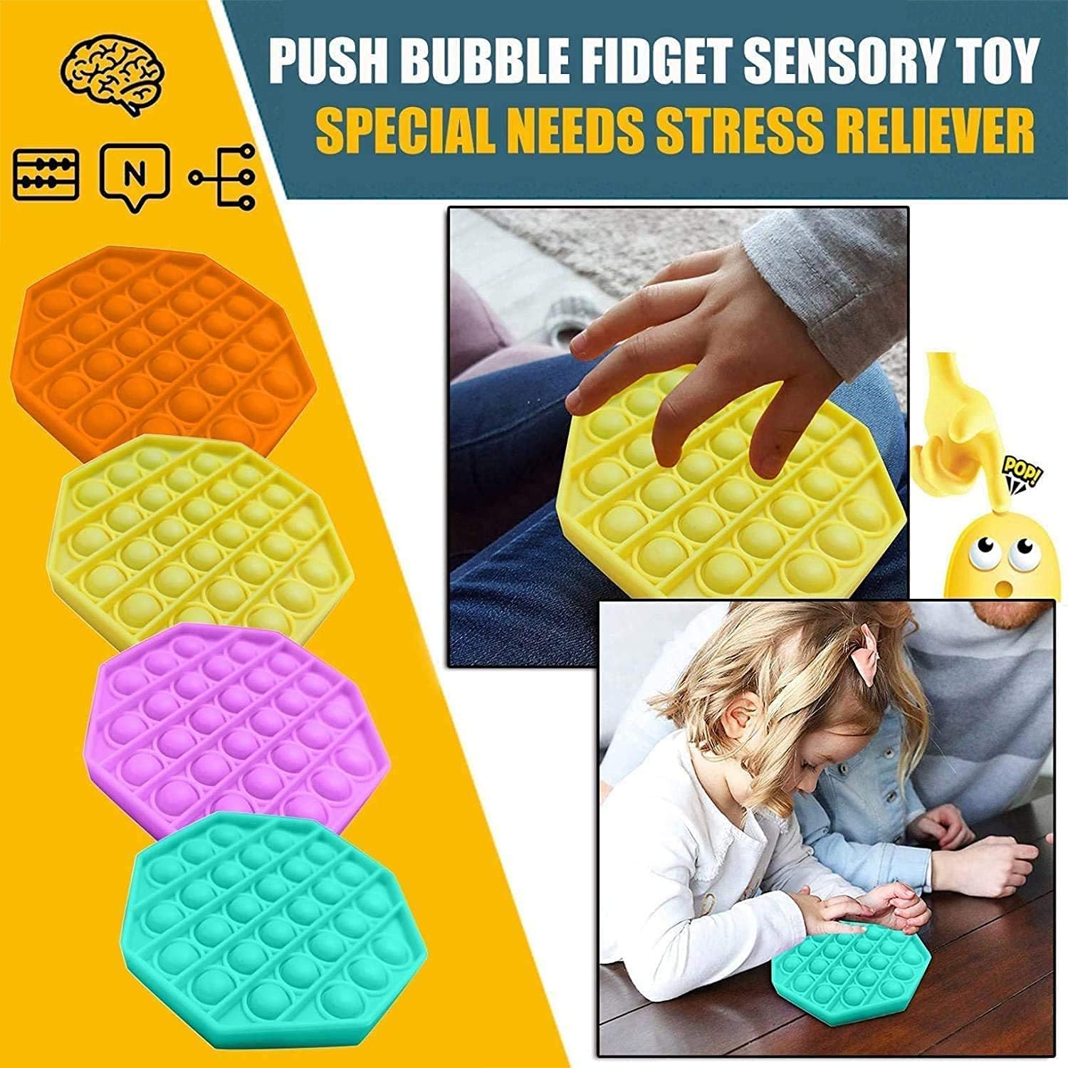 Leencum 3PCS Push pop pop Bubble Sensory Fidget Toy,Squeeze Sensory Toy,Silicone Stress Reliever Toy,Autism Special Needs Stress Reliever,for Family,Kids,Students,and Friends