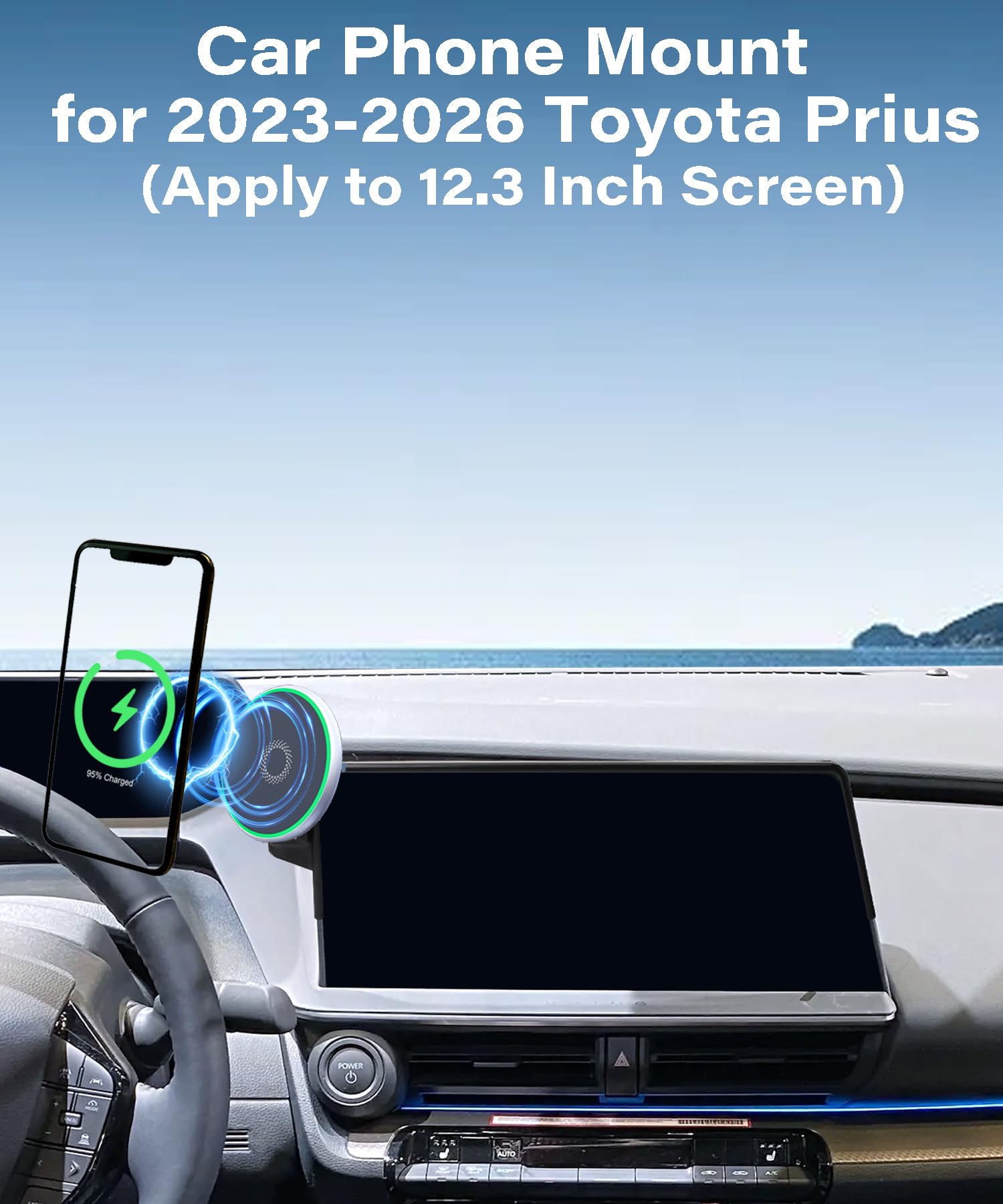 Samochodowy uchwyt na telefon do 2023 2024 Toyota Prius akcesoria 15 W szybka bezprzewodowa ładowarka ekran stały klips uchwyt na telefon komórkowy bez użycia rąk obrót o 360 stopni (12,3