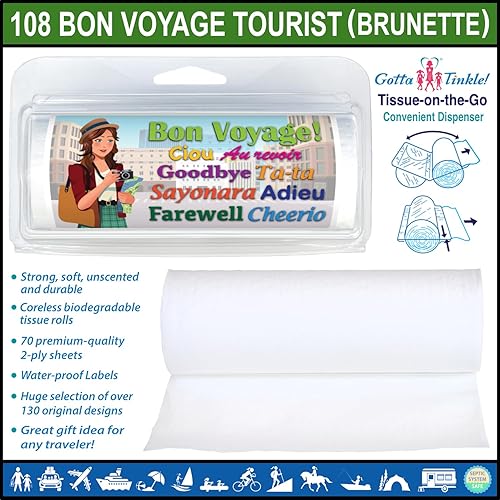 Miniatura 2 de Papel higiénico temático para llevar, vacaciones y viajes (paquete de 3) (108 Bon Voyage City Tourist Brunette)