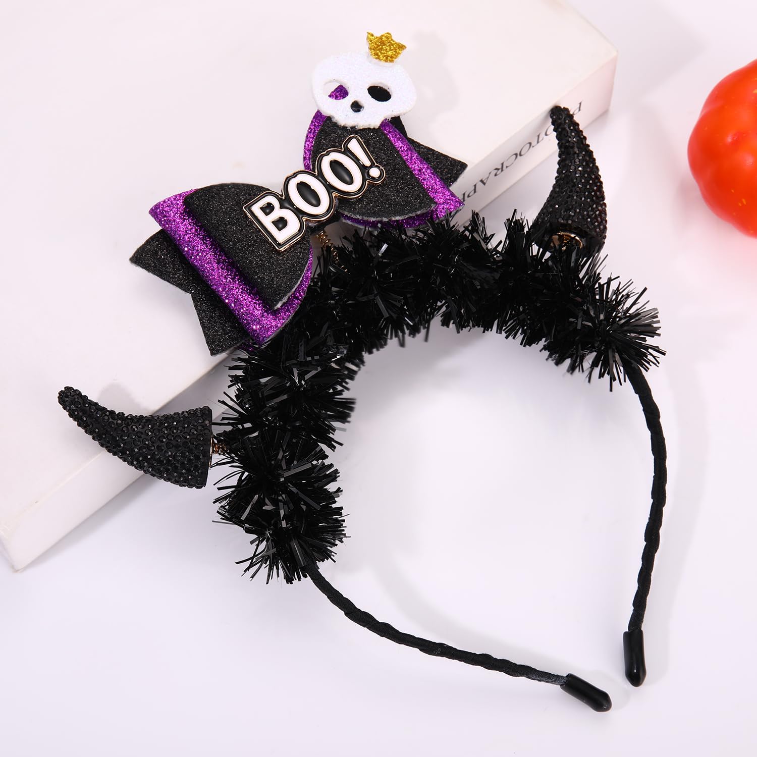 Halloween Headband Glitter Tinsel Headband for Women Queen Heart Devil Horn BOO Hair Accessory Halloween Gifts