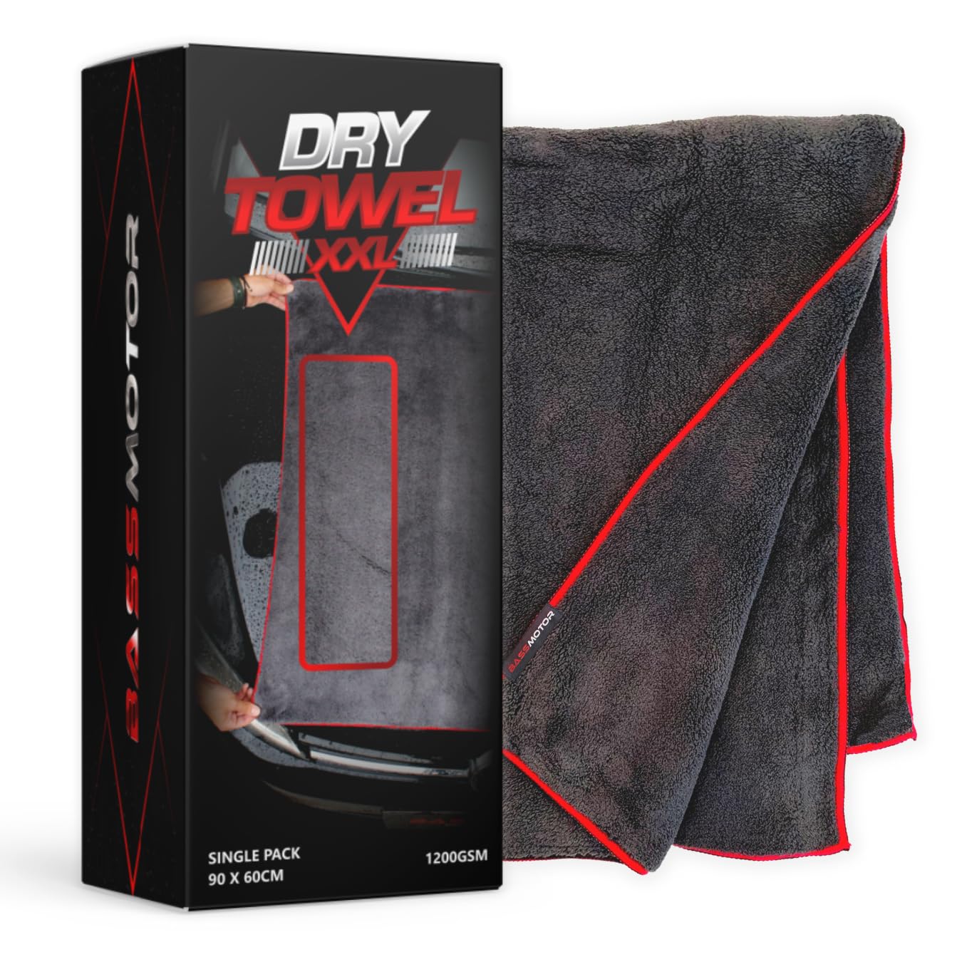 Bass Motor Serviette de Séchage pour Voiture et Moto | Qualité supérieure, 1200 GSM 90x60cm | Serviette de Nettoyage Ultra absorbante | Chiffon en Microfibre pour séchage de Voiture | Dry Towel XXL