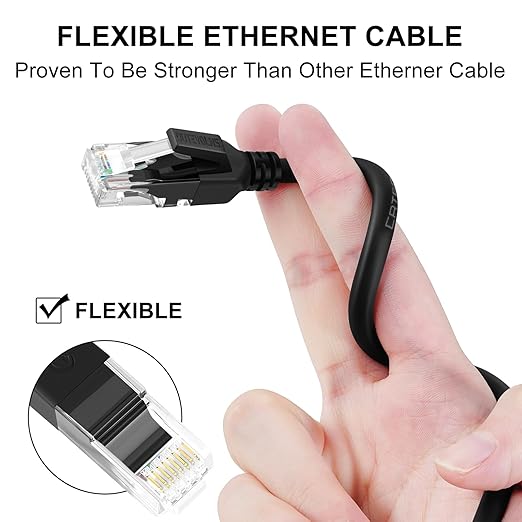 Cable Ethernet Cat 6a Ultra Flexible 6.6 Pies Negro 10Gbps RJ45 miniatura 4