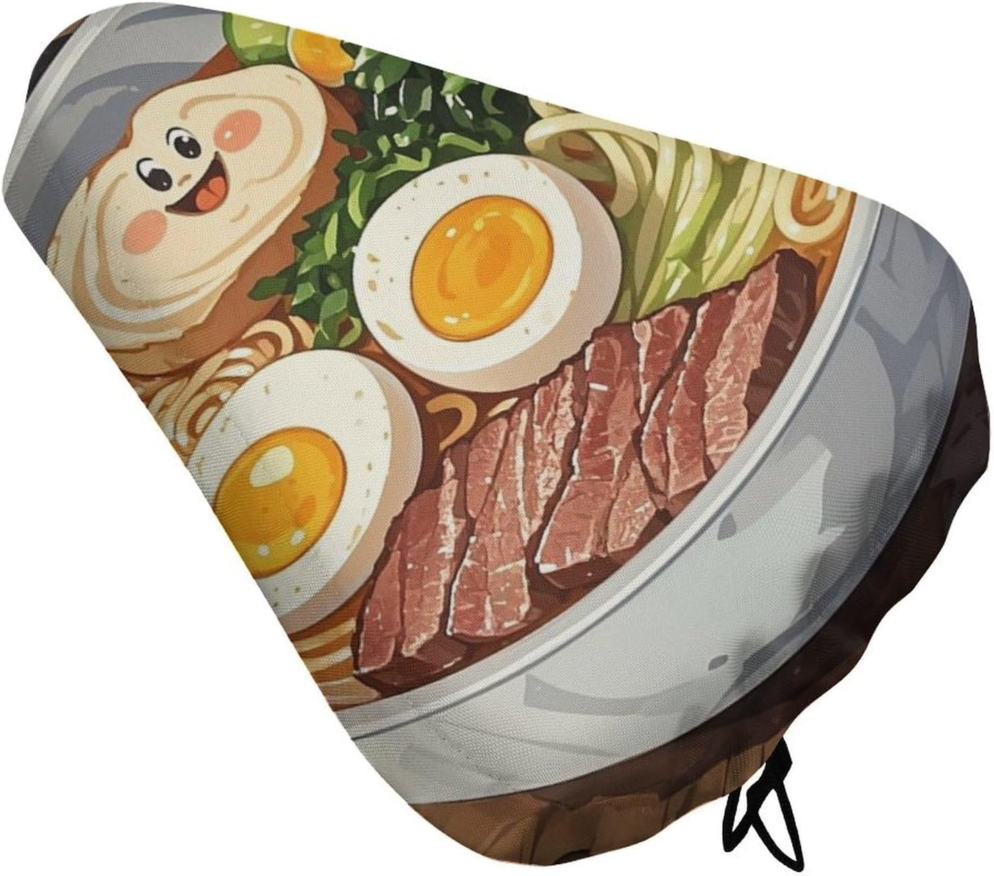 Japanese Ramen Bike Seat Cover for Men Women Water Repellent Exercise Bike Seat Cushion Adjustable Bicycle Seat for Outdoor Biking