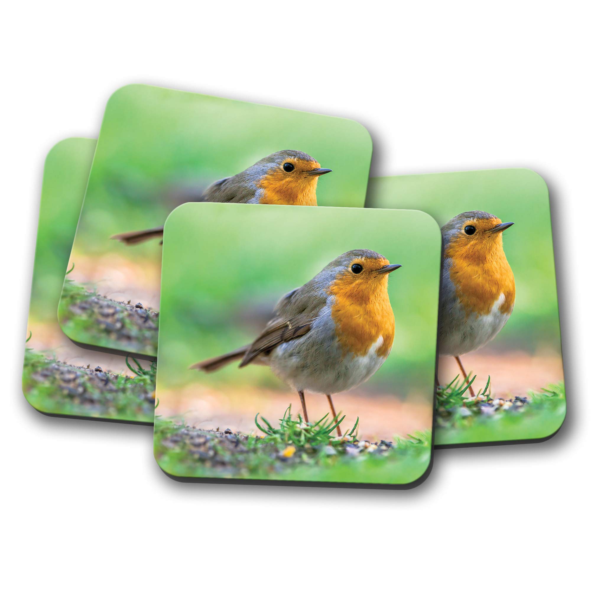 4 Set - Beautiful Red Robin Coaster - Pretty Bird Christmas Animals #15509