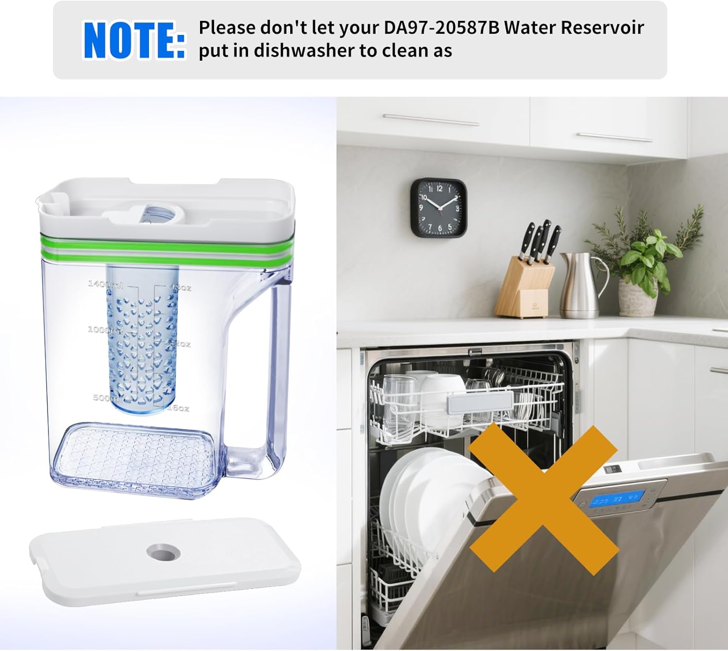 Upgraded Refrigerator Water Pitcher DA97-20587B Compatible With Samsung Fridge Water Pitcher, RF28T5021SR/AA RF28T5021SG/AA, Double Sealing Fridge Water Reservoir, Fridge Water Tank, No Leak
