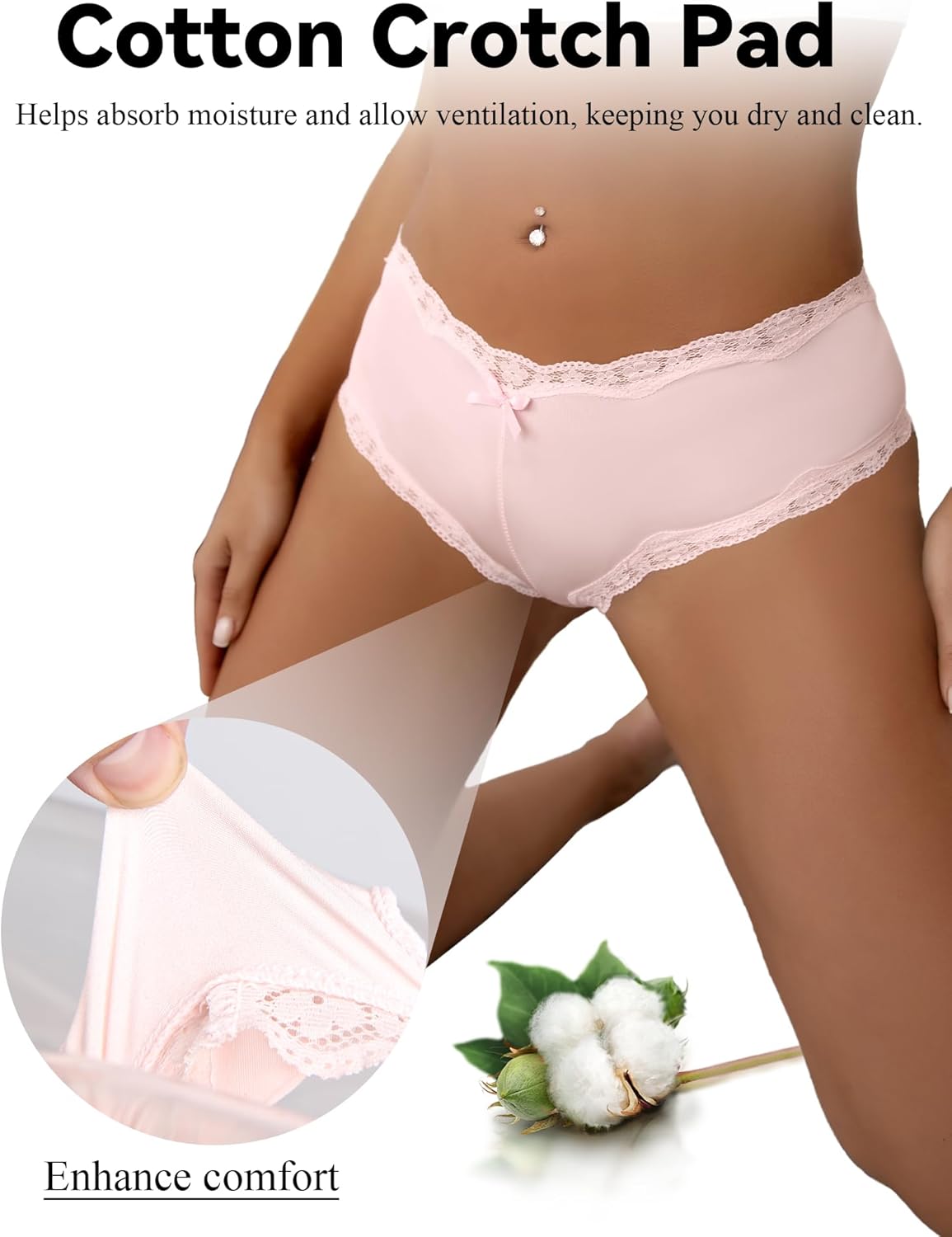 Cheeky Underwear Panties for Women Lace Trim Hipster Briefs Low Waist Breathable Underpants Hipster Ladies Black - Image 3