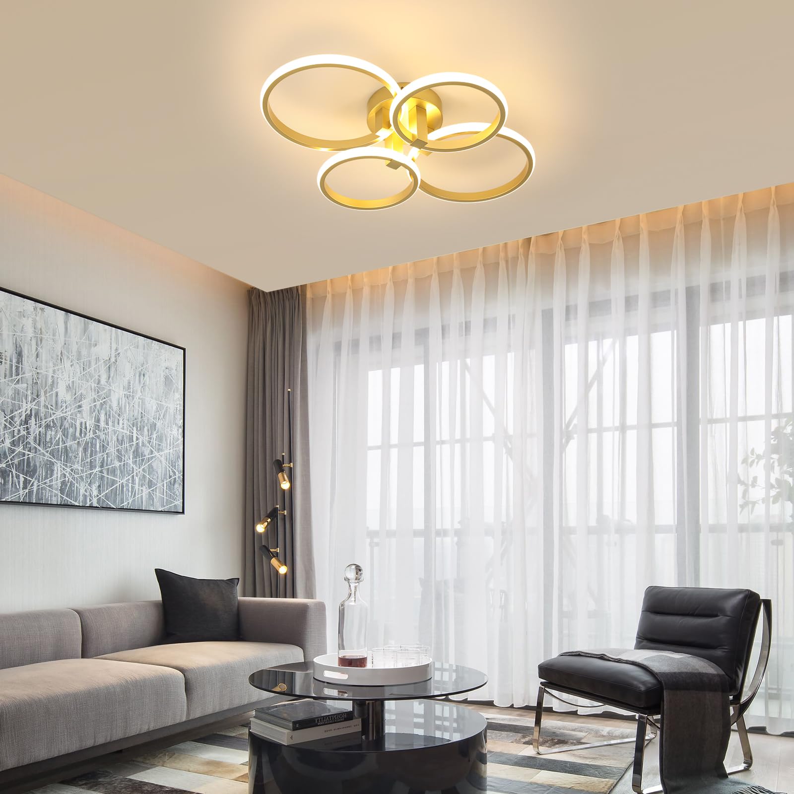 DELIPOP Plafoniere LED Moderno Oro, Lampada da Soffitto 56W 6300LM 3000K | Rotondo Lampadario per Soggiorno, Camera da Letto, Sala da Pranzo
