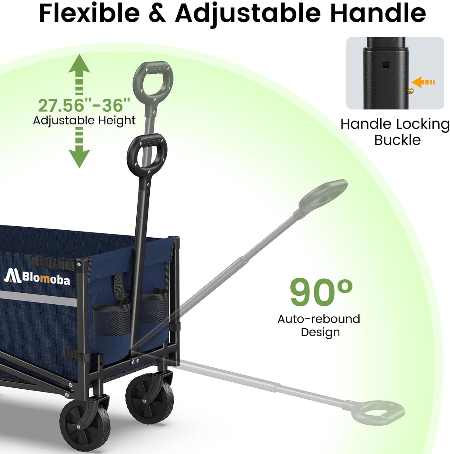 Collapsible Wagon Cart, 220LBS Heavy Duty Collapsible Wagon with All-Terrain Wheels 360° Rotation, Flexible Handle, Portable Utility Cart for Grocery Sports Garden Shopping Camping Beach, Blue
