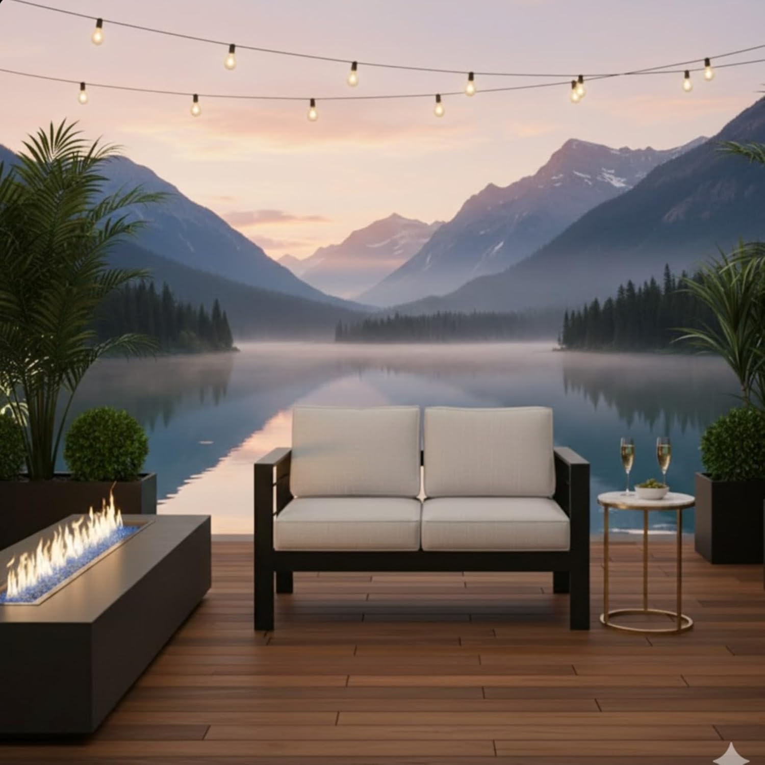 GOWE 50" All-Weather Aluminum Patio Loveseat with Thick Light Gray Cushions & Black Frame