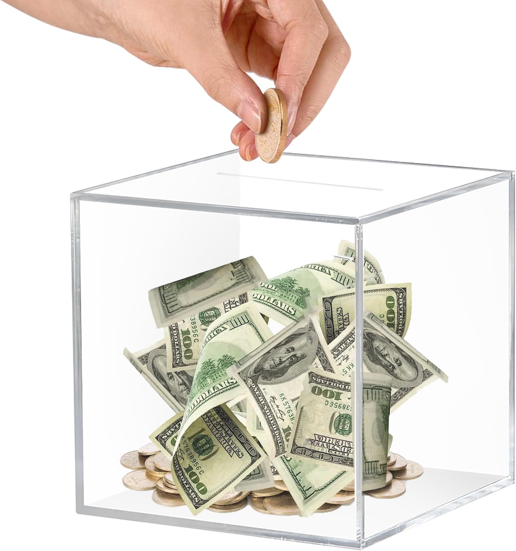 LingLingo Piggy Bank for Adults, Unbreakable Piggy Bank, Clear Acrylic Money Box, Money Saving Challenge Box for Cash Coin, Must Break to Open, Easy and Fun Way to