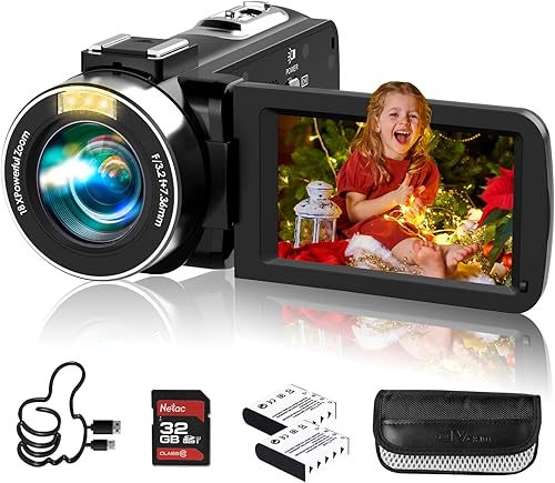 Vmotal Videocámara de cámara digital 2.7K 42MP 3.0 pulgadas, rotación de 270 grados, luz LED, vlogging, YouTube, zoom digital 18X con tarjeta SD de