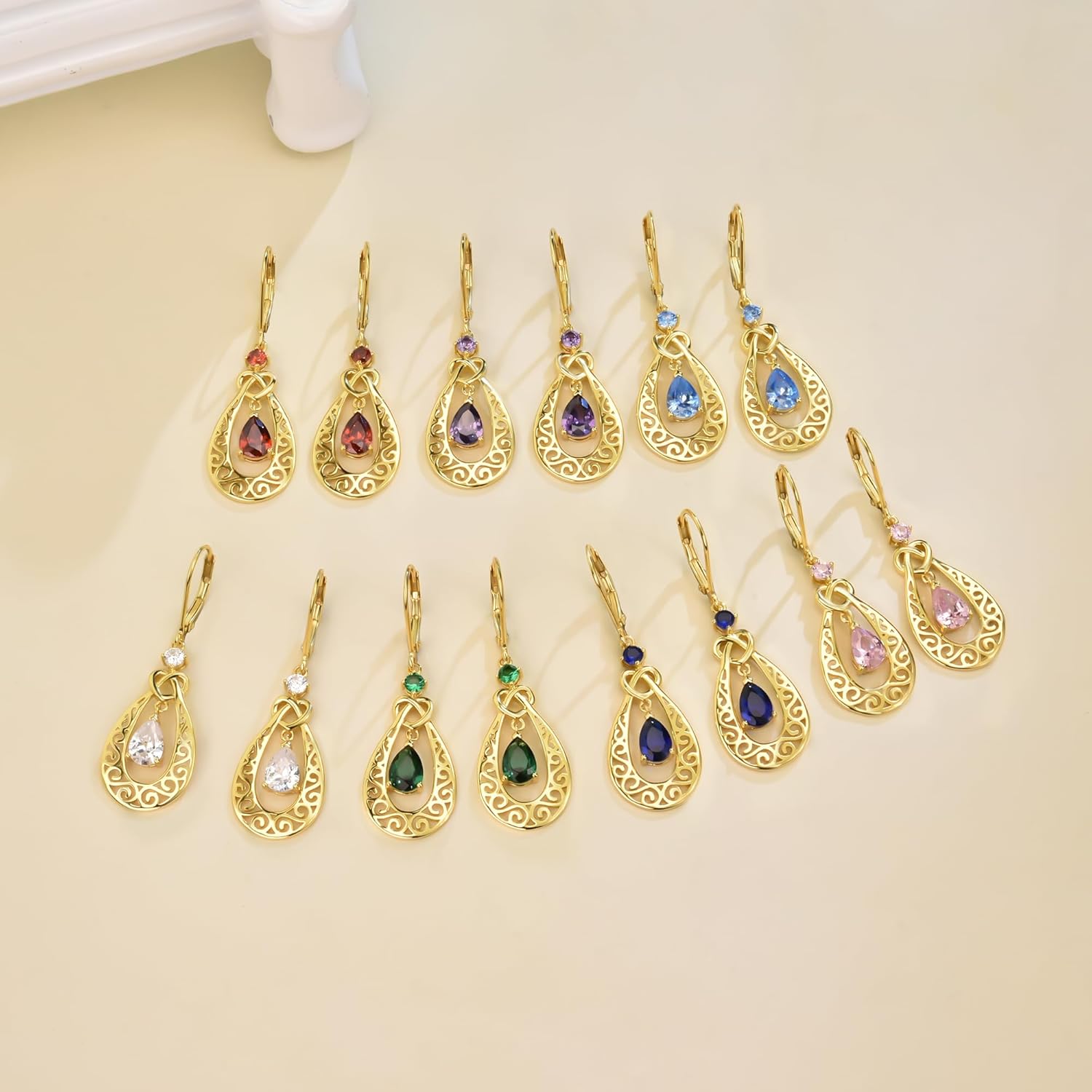 Teardrop Birthstone Dangle Drop Earrings Sterling Silver Infinity Filigree Leverback Earrings, Infinity Love Birthday Anniversary Jewelry Gifts for Her Women Mom Wife - Image 3