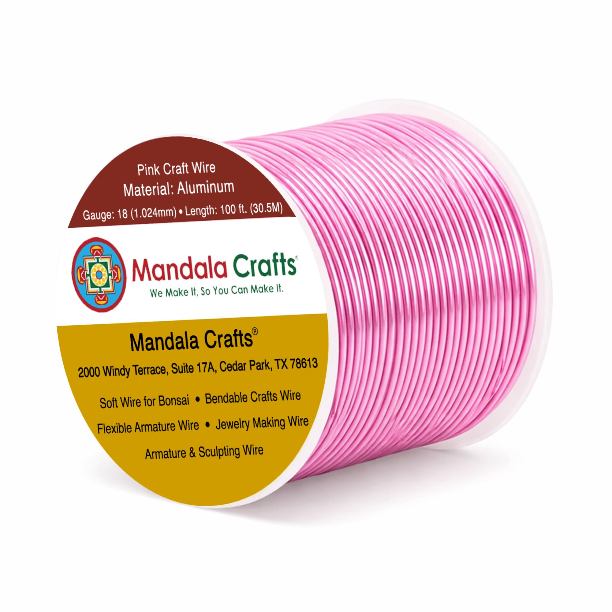 Mandala Crafts 18 Gauge Pink Anodized Aluminum Craft Wire, 100 FT