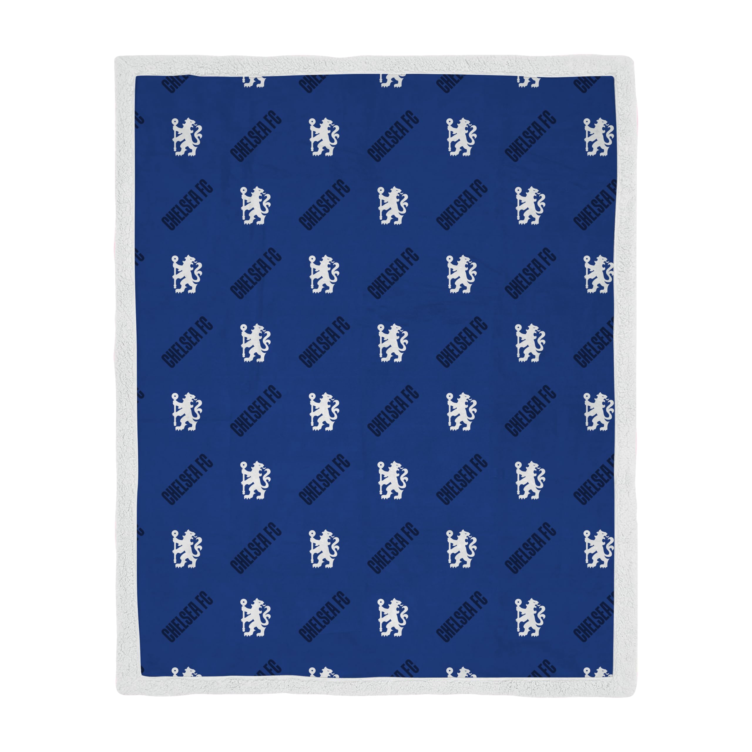 Character World Multicolour Chelsea Fc Officially Licensed Fleece Sherpa Throw Blanket | Super Soft, Football Geometric Design | Warm Super Soft Feel Blue Throw | Perfect For Home, Bedroom, Sleepovers & Camping