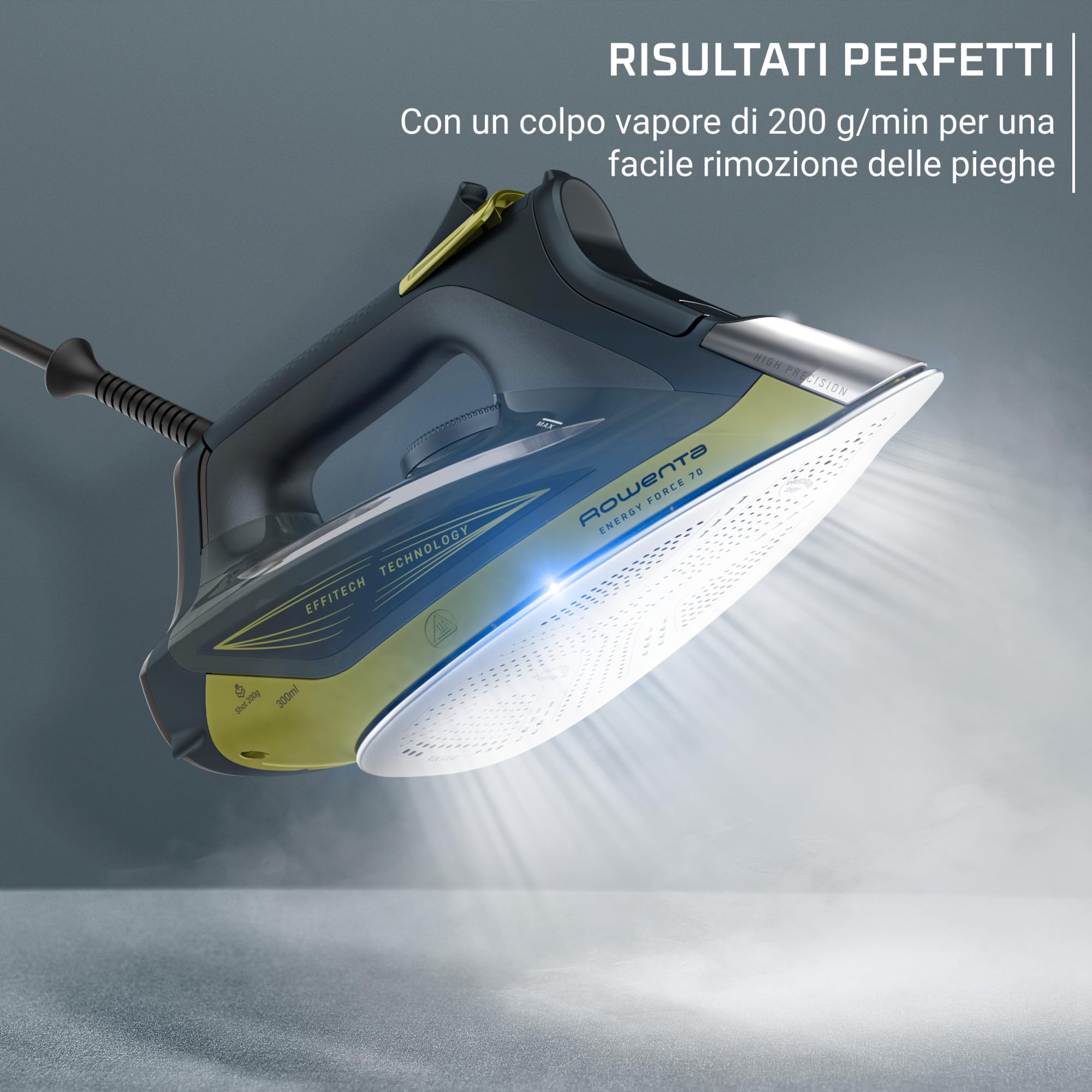 Rowenta Energy Force 70, Ferro a Vapore Potente, Getto di Vapore 200 g/min, Risparmio Energetico Fino al 50%, Stiratura Verticale, con Ampio Serbatoio e Punta di Precisione, DW7731