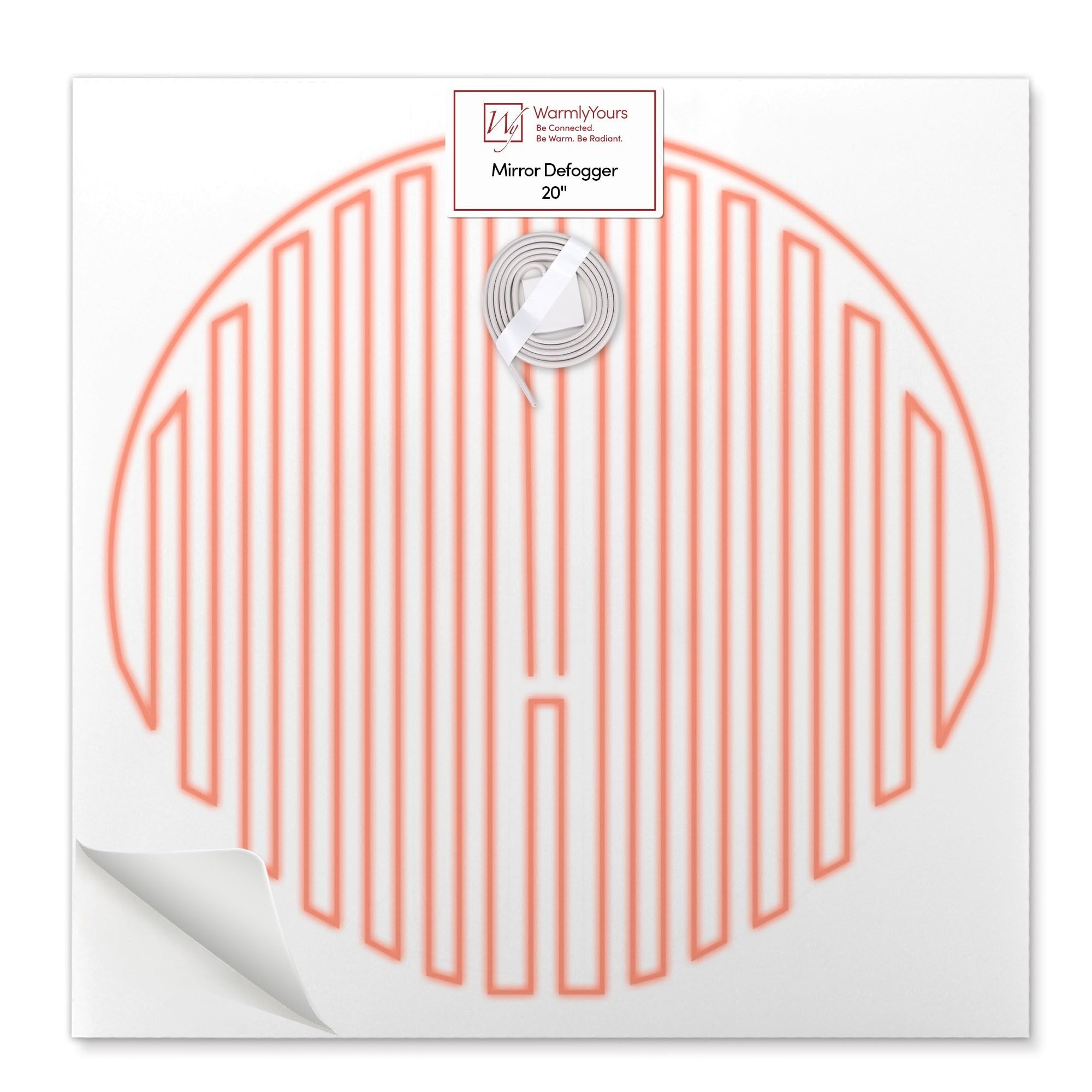 WarmlyYours ClearlyYou Mirror Defogger Circular 20x20 in. Self-Adhesive Electric Steam and Fog Remover for Existing Bathroom Wall Mirrors