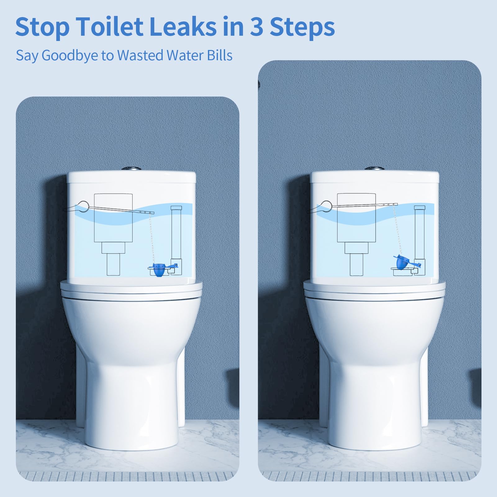 2 Pack Toilet Flapper Replacement Kit, 2 Inch Universal Toilet Tank Flapper Fit for Kohler American Standard Toto Gerber, Silicone Stopper Flapper with Stainless Steel Chain Easy to Install (2) - 4