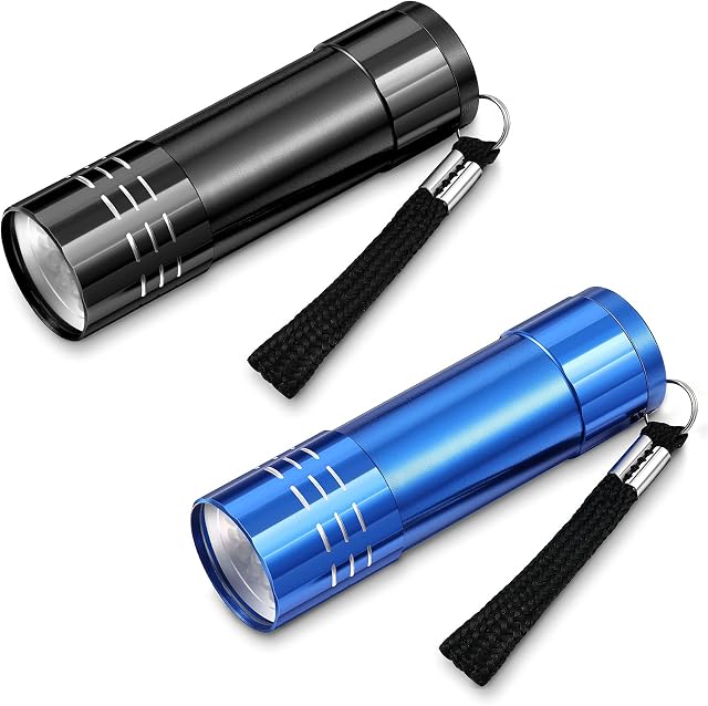 Mudder 2 Pieces Mini Pocket Torch Ultra Bright LED Flashlight 4 Inch Waterproof Light Small Pen for Camping, Outdoor, Emergency, Everyday Flashlights (Battery Not Included), Blue, black (ABC123)