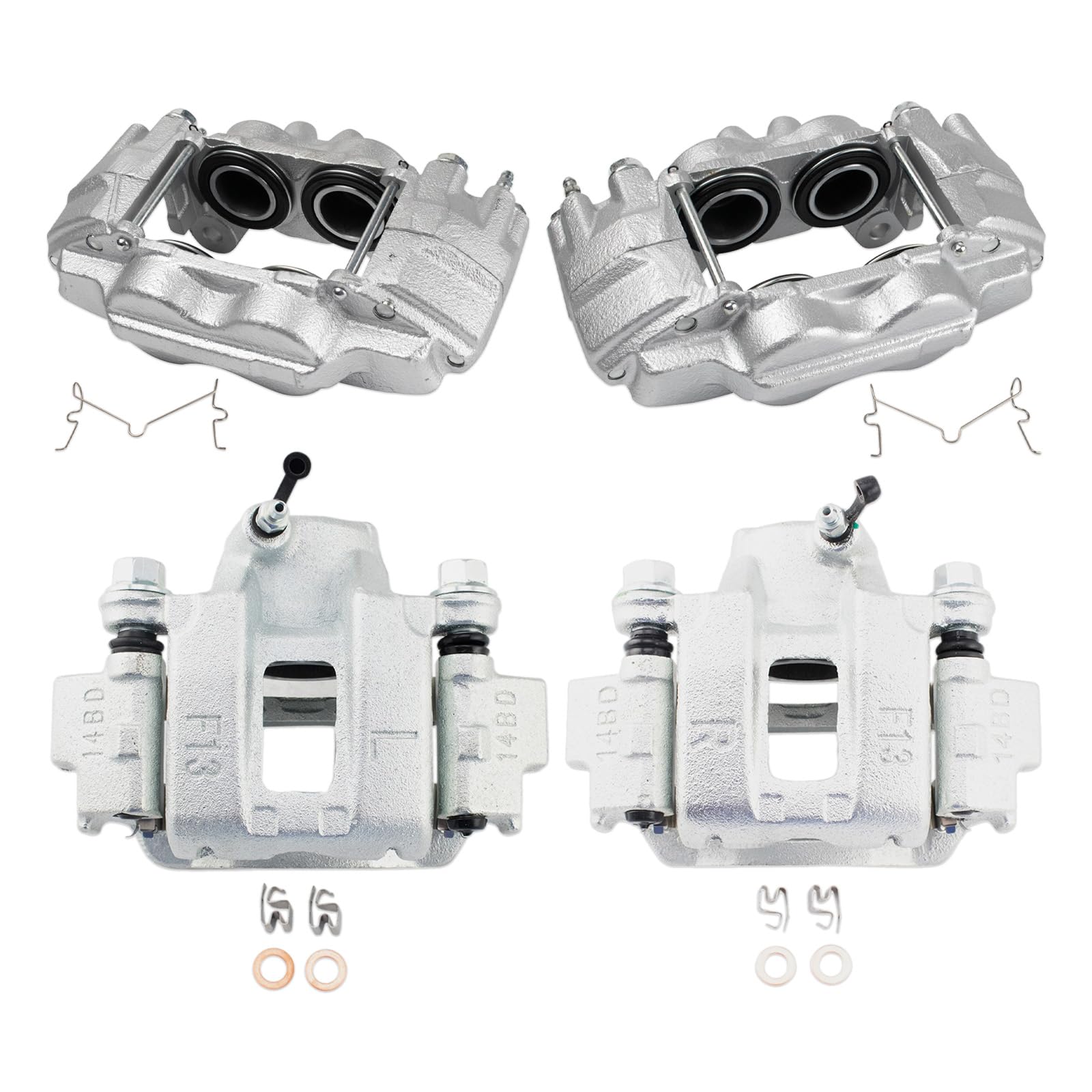 TRQ Front and Rear Brake Caliper Set Zinc Coated Brackets Compatible with 2003-2009 Toyota 4Runner 2007-2014 FJ Cruiser