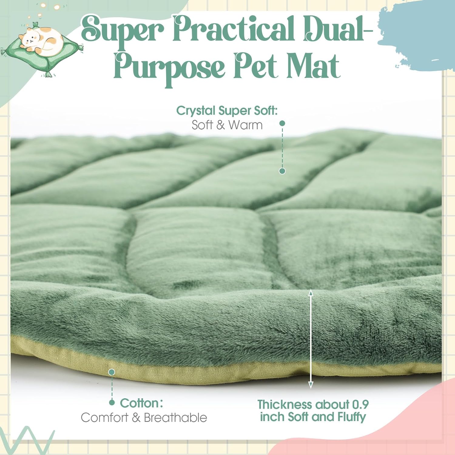 Novabright 4 Pcs Leaf Shaped Green Self Warming Cat Bed Mat 28''x 16'' Double Sided Velvet Washable Self Heating Pet Mat for Cats and Small Medium Dogs Indoor Bed Couch Sofa Floors