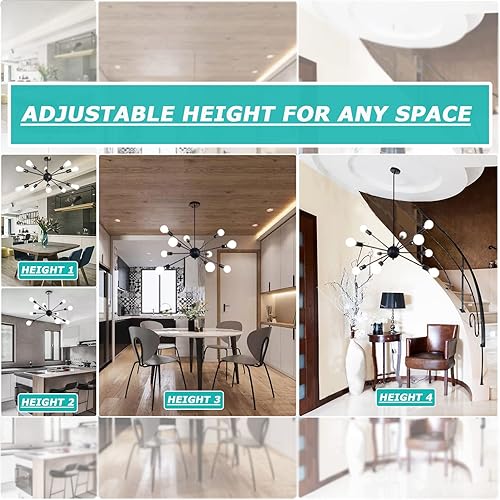 Miniatura 7 de Sputnik Candelabros de 10 luces modernas para comedor, altura ajustable, lámpara colgante de techo industrial vintage para comedor, isla de cocina,