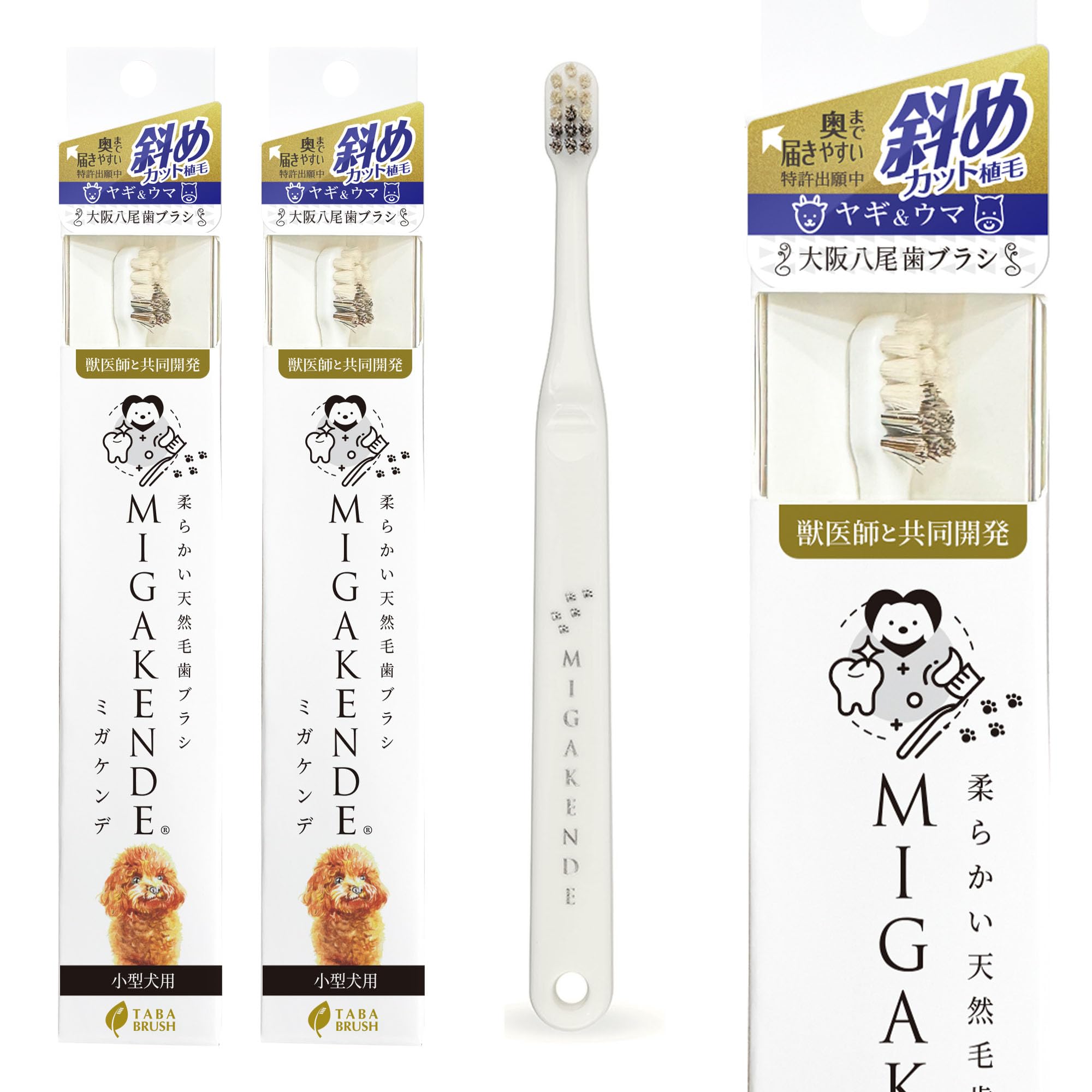 ミガケンデ 犬用天然毛歯ブラシヤギ＆ウマ植毛　8本 Amazon.co.jp: ミガケンデ 小型犬用 歯ブラシ ヤギ＆ウマ植毛：斜め