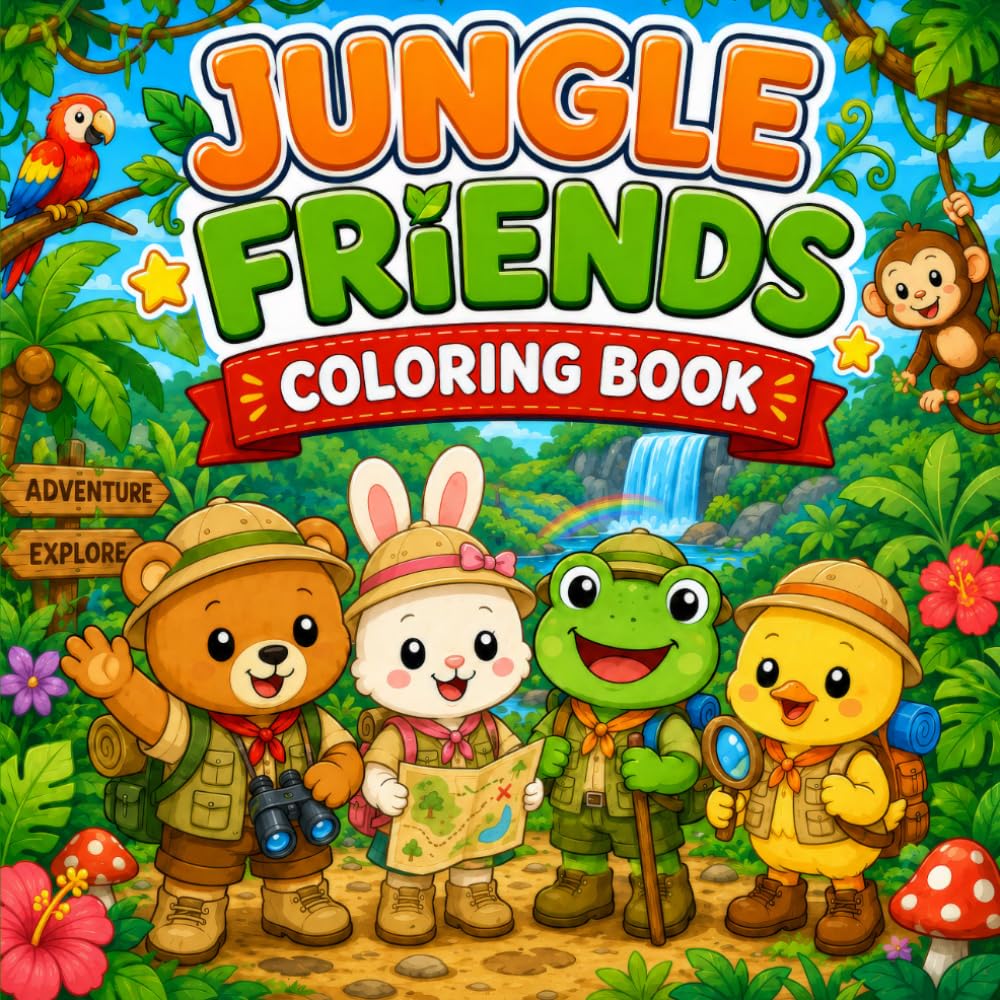Jungle Friends Coloring Book: Cute Animal Explorer Adventures with Bold Easy Coloring Pages for Kids (Bobo Friends Coloring Books)
