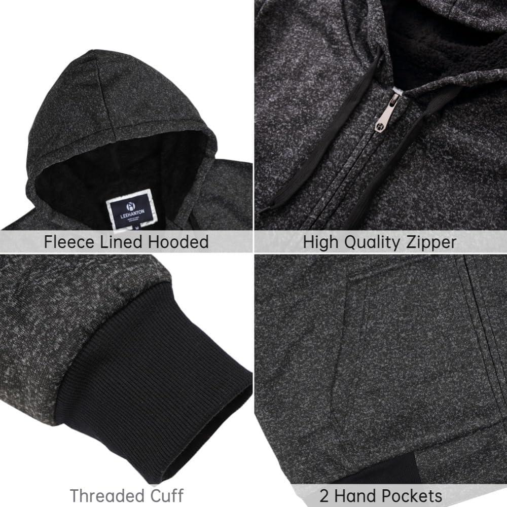 LeeHanTon Sherpa Lined Hoodies for Men Heavyweight Full Zip Up Sweatshirt Thick Fleece Winter Warm Work Jackets Plus Size - Image 4