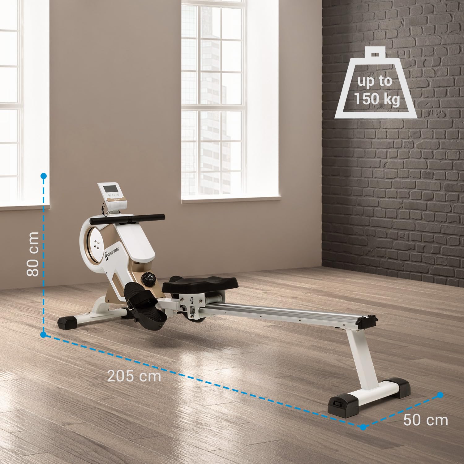 Capital Sports Rudergerät für Zuhause, Kompakter Rowshaper, Rudergerät Klappbar mit 8 Stufen, LCD-Monitor, Bodenrollen, Row Shaper mit Magnetwiderstand, Cardio-Rudergeräte, Fitnessgeräte für Zuhause