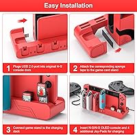 Vista 9 de Base de carga para controlador de interruptor compatible con Nintendo Switch OLED Mario Red Edition y Switch Model Joycon, estación de carga