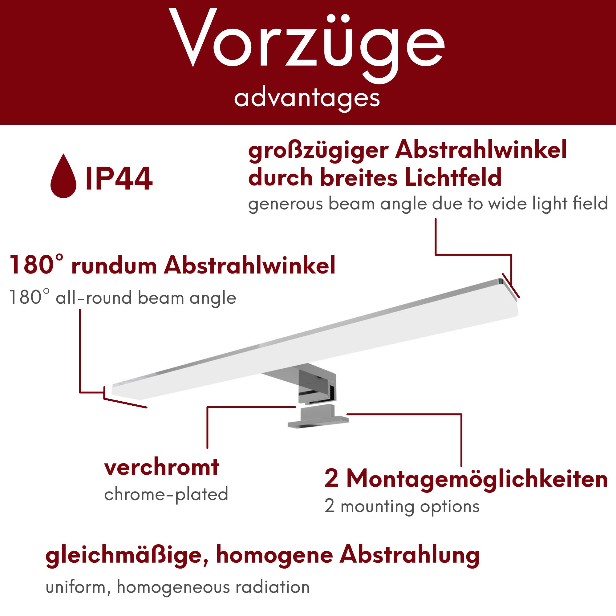 kalb | Lampada a LED a specchio lampada a specchio da bagno lampada a specchio Selma 450mm bianco caldo bianco neutro, lunghezza/colore della luce: bianco neutro