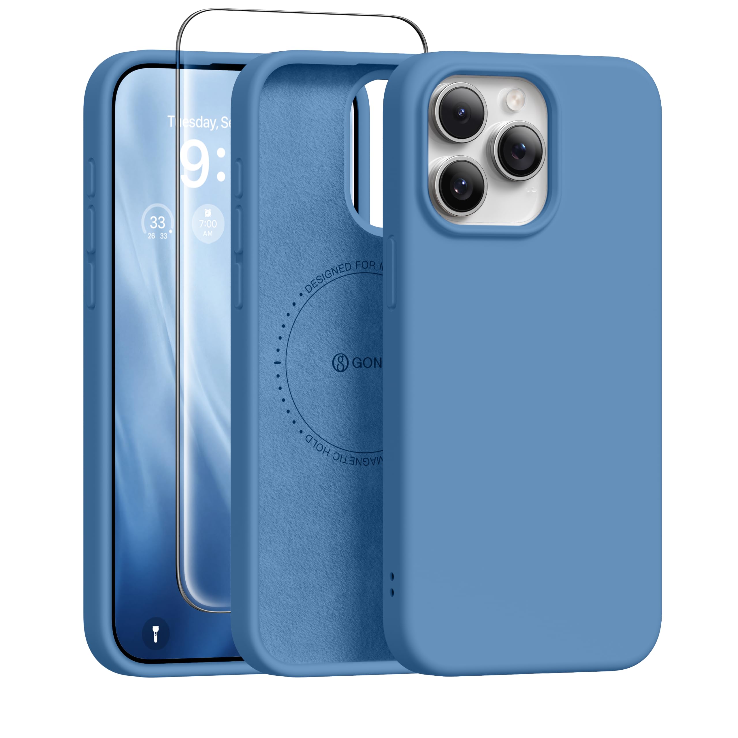 GONEZ Magnetic for iPhone 15 Pro Max Case, Silicone Cover Lake Blue