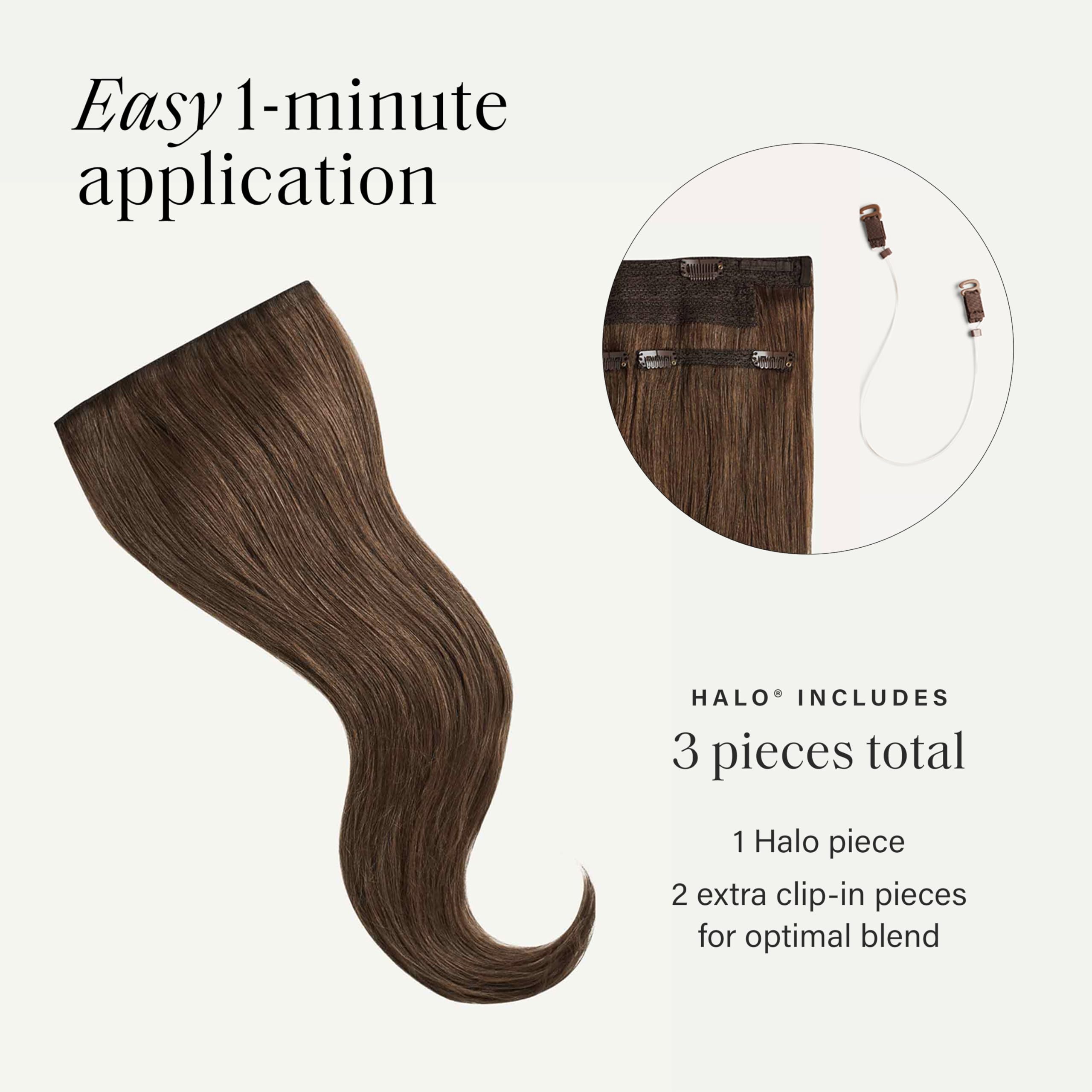 Dark Brown 100% Remy Human Hair Halo Extensions Amazon.com : Luxy 100% Remy Human Hair – Halo Clip-In Hair  main image 3
